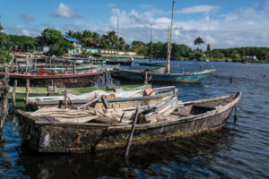 Fishing boats at the jetty, rowing boats with sail, Cuba Fishing boats at the jetty, rowing boats with sail, Cuba